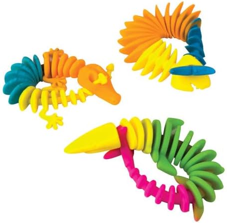 Raymond Geddes Rainbow Reptile Skeleton Sensory Toy - 24 Colorful Noodle Toys for Kids - Reptile-Shaped Stretchy Toys Link as Bracelet