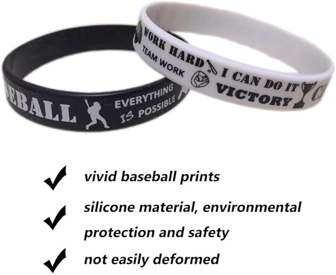 CupaPlay 24 PCS Baseball Motivational Silicone Wristband - Personalized Silicone Rubber Bracelets - Sports Prizes - Party Favors and Supplies - Birthday Party Goodie Bag Stuffers - Carnival/Events