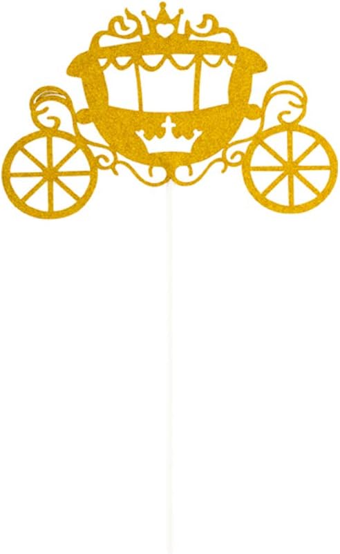 Restaurantware Top Cake 8 X 3.8 Inch Cake Toppers 100 Cinderella Carriage Cake Topper Inserts - Durable With Glitter Detail Gold Paper Cake Decoration Birthday Baby Shower Supplies
