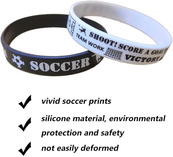 CupaPlay 24 PCS Soccer Motivational Silicone Wristband - Personalized Rubber Bracelets - Sports Prizes -Birthday Party Goodie Bag Stuffers - Carnival/Events/Teacher