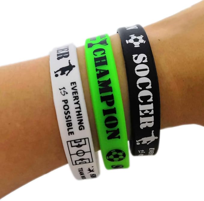 CupaPlay 24 PCS Soccer Motivational Silicone Wristband - Personalized Rubber Bracelets - Sports Prizes -Birthday Party Goodie Bag Stuffers - Carnival/Events/Teacher