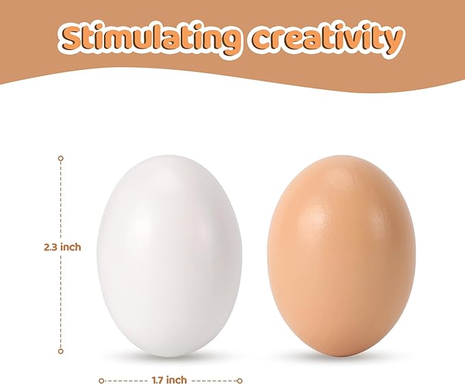 Fake Eggs, 20 Count Brown and White Wooden Easter Eggs for Painting and Crafts,Food Toys for Kitchen Play and Room Decor, Eggs for Nesting Boxes, Poultry Incubators