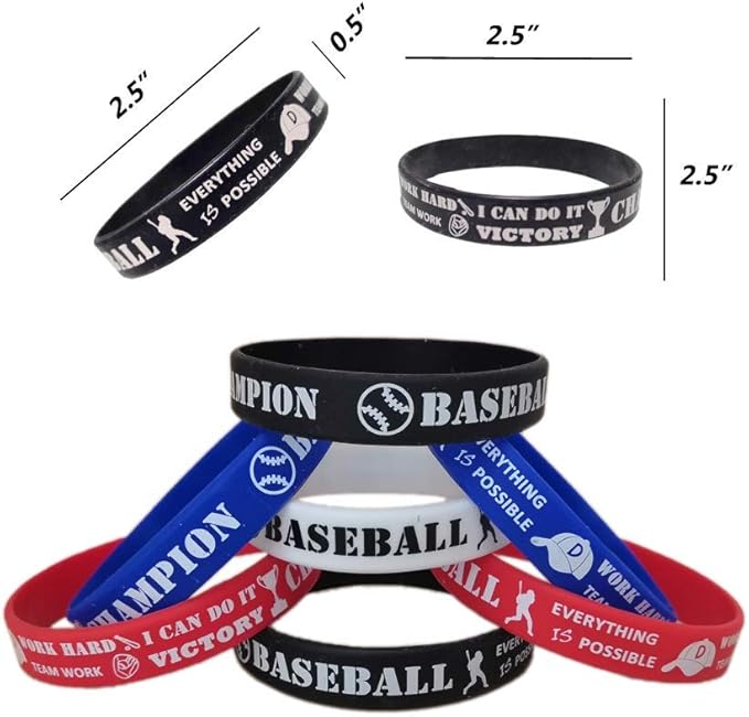 CupaPlay 24 PCS Baseball Motivational Silicone Wristband - Personalized Silicone Rubber Bracelets - Sports Prizes - Party Favors and Supplies - Birthday Party Goodie Bag Stuffers - Carnival/Events