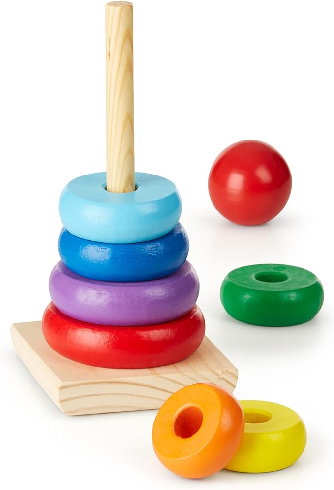 Melissa & Doug Rainbow Stacker Wooden Ring Educational Toy - Wooden Rainbow Stacking Rings Baby Toy, Stacker Toys For Infants And Toddlers