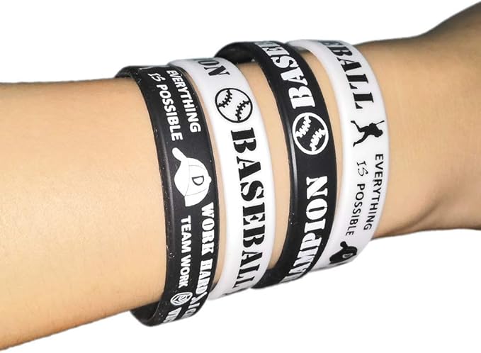CupaPlay 24 PCS Baseball Motivational Silicone Wristband - Personalized Silicone Rubber Bracelets - Sports Prizes - Party Favors and Supplies - Birthday Party Goodie Bag Stuffers - Carnival/Events