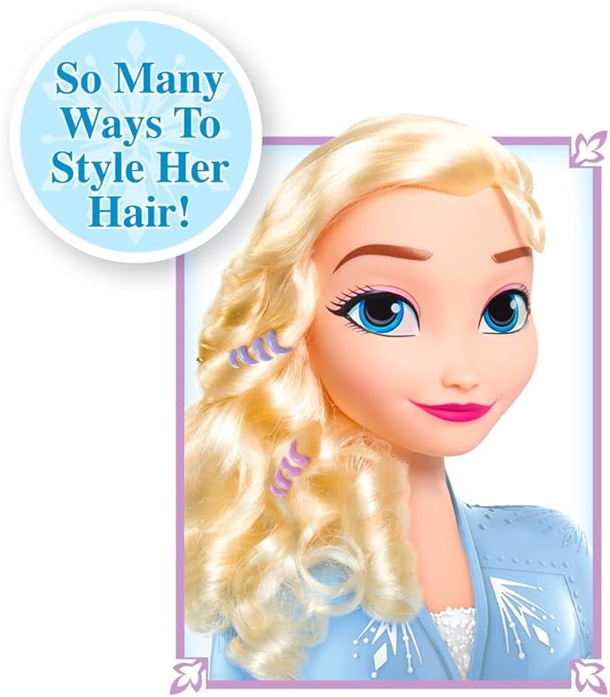 Disney 2 Elsa Styling Head, 18-Pieces Include Wear and Share Accessories, Blonde, Hair Styling for Kids, Officially Licensed Kids Toys for Ages 3 Up by Just Play