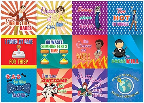 Creanoso Cheeky and Funny Stickers Series 1 (10-Sheet) – Total 120 pcs (10 X 12pcs) Individual Small Size 2.1 x 2. Inches, DIY Decoration Art Decal for Boys & Girls, Children, Teens