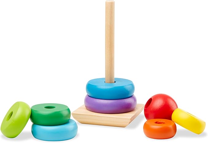 Melissa & Doug Rainbow Stacker Wooden Ring Educational Toy - Wooden Rainbow Stacking Rings Baby Toy, Stacker Toys For Infants And Toddlers