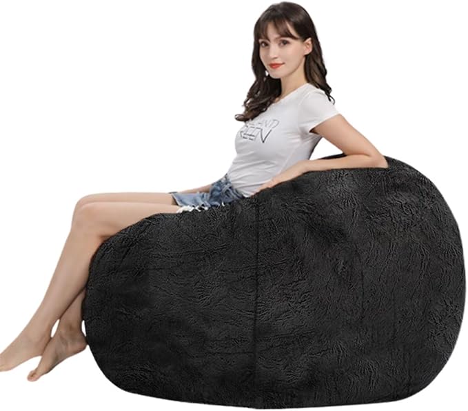 Bean Bag Chairs for Kids Comfy Fluffy Big Joe Bean Bag Chair Cover Without Filler Round Sofa Chairs for Bedroom Living Room Decor, 5FT, Orange