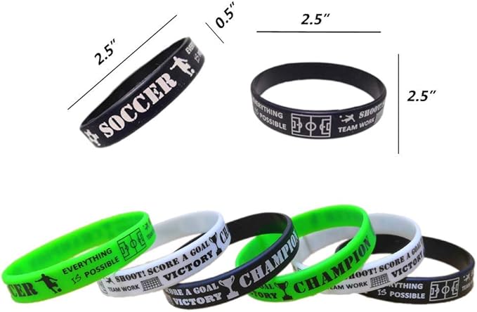 CupaPlay 24 PCS Soccer Motivational Silicone Wristband - Personalized Rubber Bracelets - Sports Prizes -Birthday Party Goodie Bag Stuffers - Carnival/Events/Teacher
