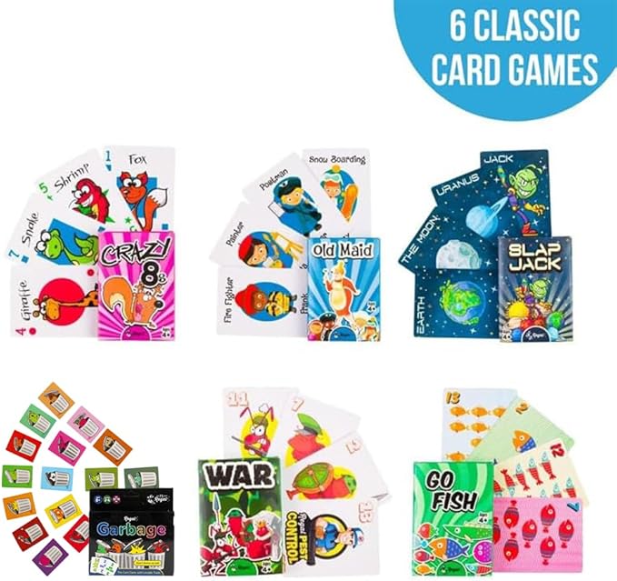 Regal Games Card Games for Kids - Go Fish, Crazy 8's, Old Maid, Slap Jack, Garbage Monsters, War - Simple & Fun Classic Family Table Games - Games May Vary (6 Card Games x 6 Sets)