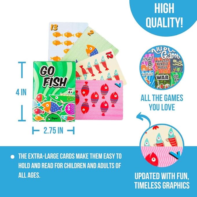 Regal Games Card Games for Kids - Go Fish, Crazy 8's, Old Maid, Slap Jack, Garbage Monsters, War - Simple & Fun Classic Family Table Games - Games May Vary (6 Card Games x 6 Sets)