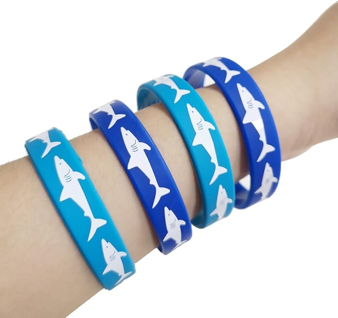 CupaPlay 48 PCS Shark Party Favors Rubber Bracelets - Under the Sea Shark Birthday Party Supplies Goodie Bag Stuffers Fillers Slicone Wristbands