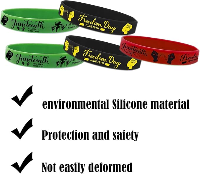 CupaPlay 48 PCS Happy Juneteenth Day Party Favors Rubber Bracelets - Freedom Day Patriotic Party Supplies Goodie Bag Stuffers Fillers Silicone Wristbands