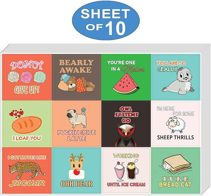 Creanoso Silly Funny Puns Stickers (10-Sheet) – Total 120 pcs (10 X 12pcs) Waterproof, Unique Personalized Themes Designs, DIY Decoration Art Decal for Boys & Girls, Children, Teens