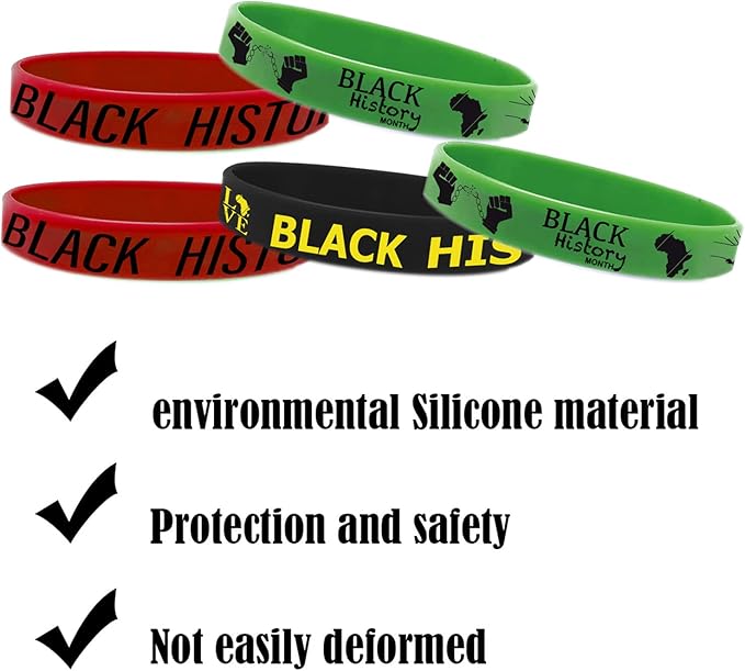 CupaPlay 48 PCS Happy Black History Month Party Favors Rubber Bracelets - Freedom Day Patriotic Party Supplies Goodie Bag Stuffers Fillers Silicone Wristbands