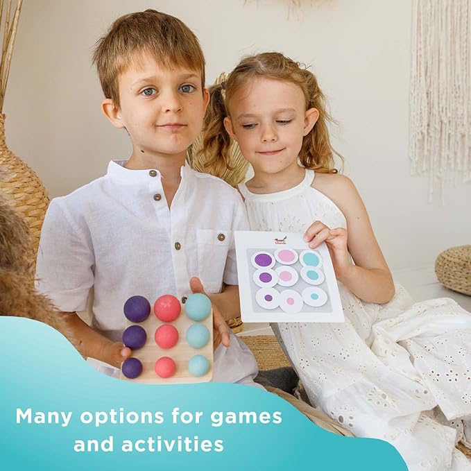 Ulanik Balls on Board Toddler Montessori Toys for 3 Year Old + Kids Wooden Peg Sorter Game for Learning Color Sorting and Counting Preschool Education β 36 pcs