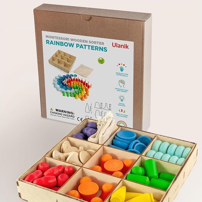 Ulanik Mandala Rainbow Patterns Toddler Montessori Toys for 3 Year Old + Wooden Building Set Matching Game for Learning Color Sorting & Counting β 80 Figurines