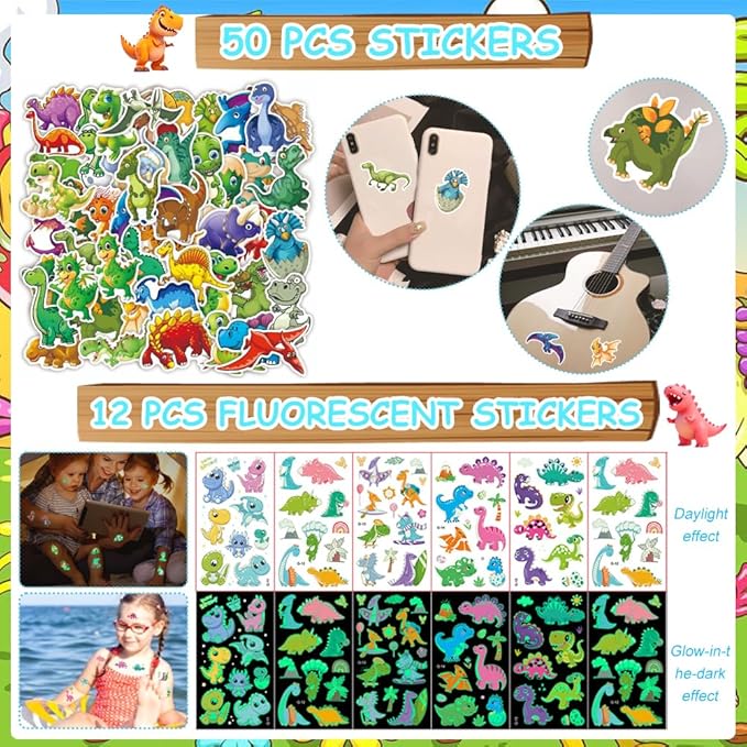 Dinosaur Party Favors, 172 pcs Birthday Party Supplies contains Cups, Straws, Bracelets, Keychains, Stickers, Small Models, Tatoo Stickers, DIY Stickers, Thanks Tags for Animal Themed Birthday Decors
