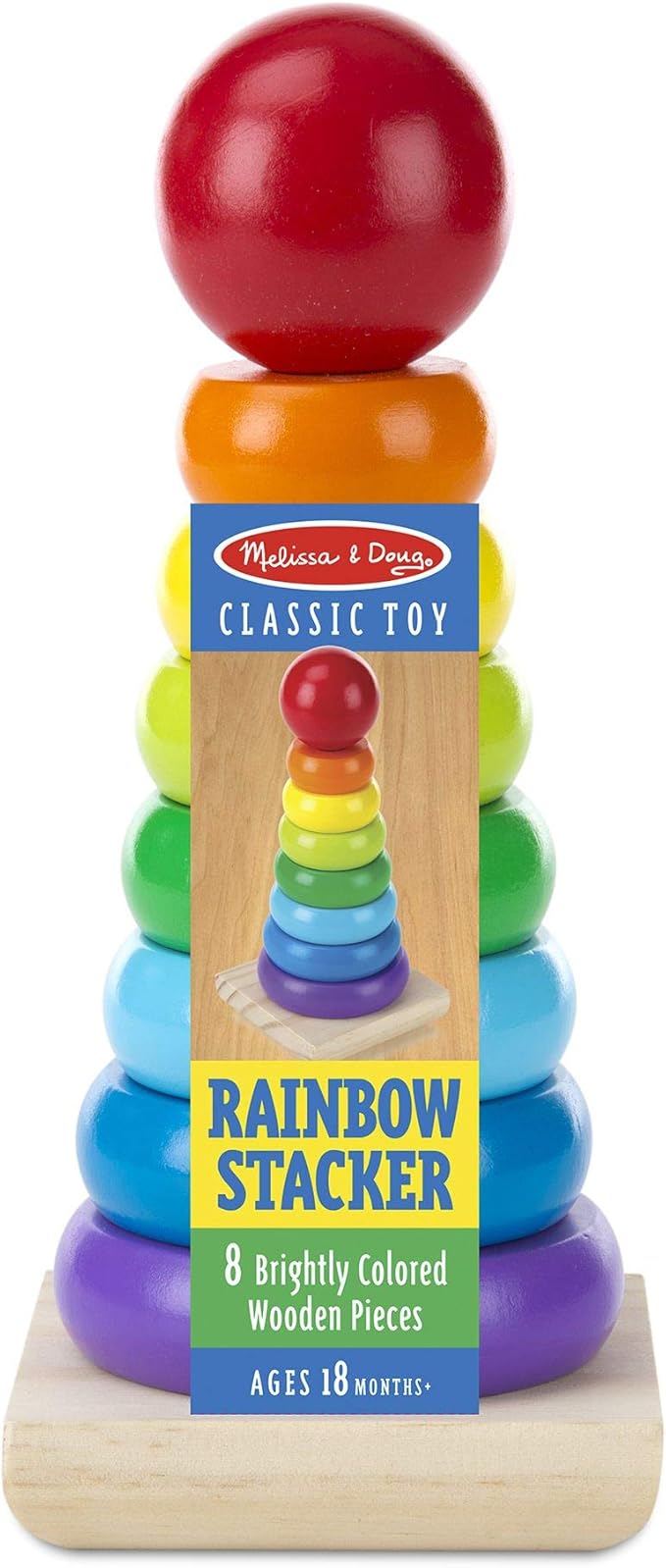 Melissa & Doug Rainbow Stacker Wooden Ring Educational Toy - Wooden Rainbow Stacking Rings Baby Toy, Stacker Toys For Infants And Toddlers
