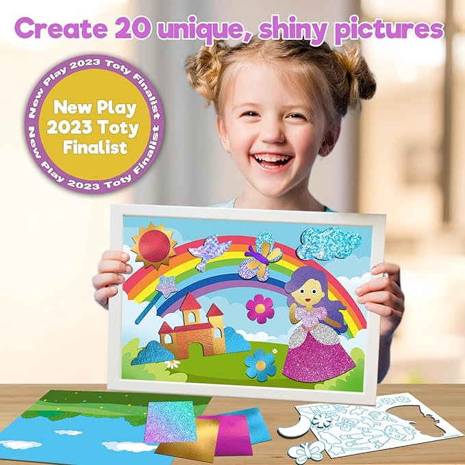 SOOVSY 200 Sheets Princesses & Unicorns Foil Art Fun Kit for Kids, Foil Art for Kids Art Craft DIY Creative Activity Birthday Christmas Gift Travel Toys for 4 5 6 7 8 9 Years Old Kids Girls Boys