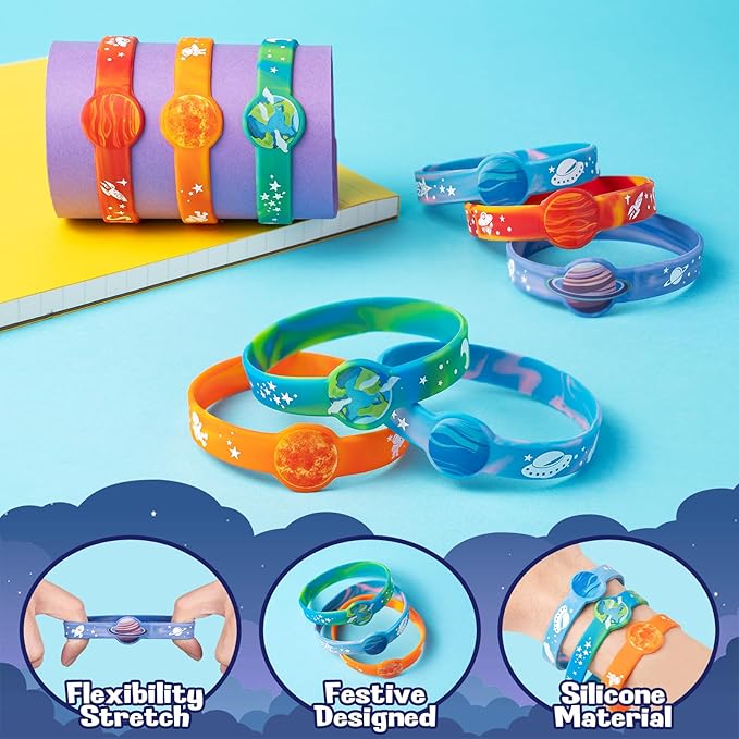 Space Party Favors, 30 Pcs Outer Space Themed Birthday Decorations, 10 Silicone Bracelet, 20 Slap Bracelet for Astronaut Kids Birthday Gift