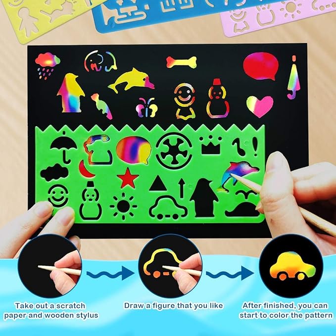 RMJOY Rainbow Scratch Off Paper for Kids: Easter Crafts Gifts for Kids 60pcs Magic Arts Supplies for Age 3-12 Teen Toys Games for Valentines Birthday Christmas Basket Stuffers |Party Favors(Boys)