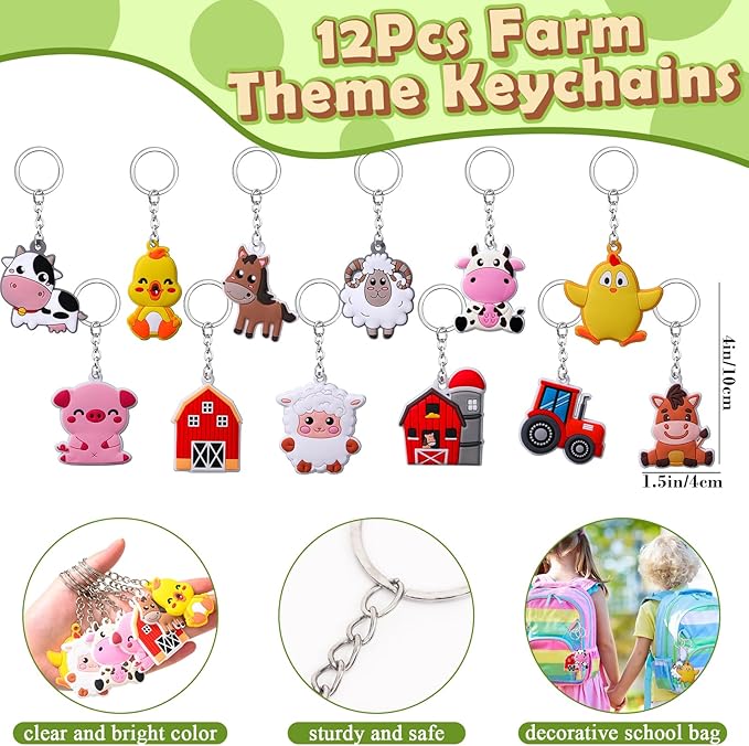 Winrayk 98Pcs Farm Animals Party Favors Barnyard Birthday Supplies, Drinking Straw Mini Bubble Wand Slap Bracelet Keychain Sticker Teen Kid Farm Theme Pinata Filler Goody Bag Stuffer Farm Party Favors