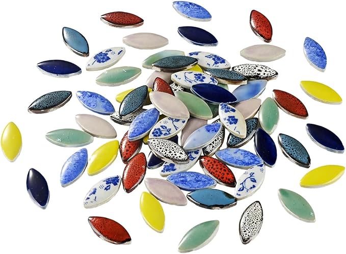70 Pcs Petal Ceramics Mosaic Tiles for Crafts, Stained Ceramics Supplies, Flower Leaves Mosaic Ceramics Mosaic Pieces Kit for DIY Crafts Plates Picture Frames Home Decorations - Purple Red