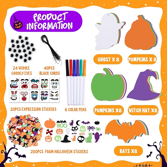 Garma 330PCS Halloween Foam Stickers Set, Pumpkin Ghost Spider Bat Halloween Crafts for Kids DIY Craft Kit Halloween Decorations Party Favors Supplies