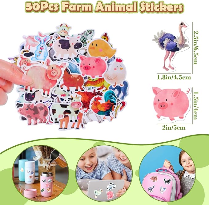 Winrayk 98Pcs Farm Animals Party Favors Barnyard Birthday Supplies, Drinking Straw Mini Bubble Wand Slap Bracelet Keychain Sticker Teen Kid Farm Theme Pinata Filler Goody Bag Stuffer Farm Party Favors