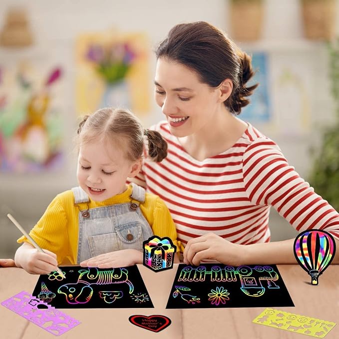 Rainbow Scratch Off Paper for Kids: Easter Crafts Gifts for Kids 60pcs Magic Arts Supplies for Age 3-12 Teen Toys Games for Valentines Birthday Christmas Basket Stuffers |Party Favors