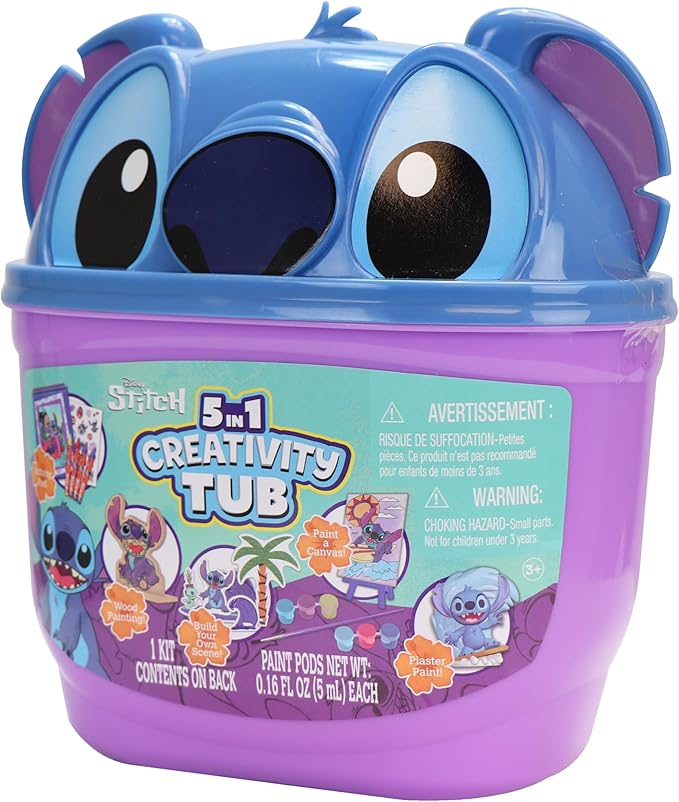 Disney Stitch 5 in 1 Creativity Tub, 50-Piece Paint and Color Preschool Arts and Crafts Activity Set, Kids Toys for Ages 3 Up