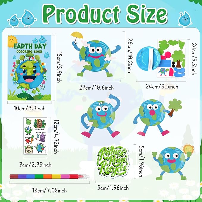 Cinrobiye 72 Pcs Earth Day Party Favors Gifts,Save the Planet Coloring Books with Stacking Crayons,Earth Party Crafts DIY Kit,Travel Party Stickers World Environment Day Decorations for Classroom