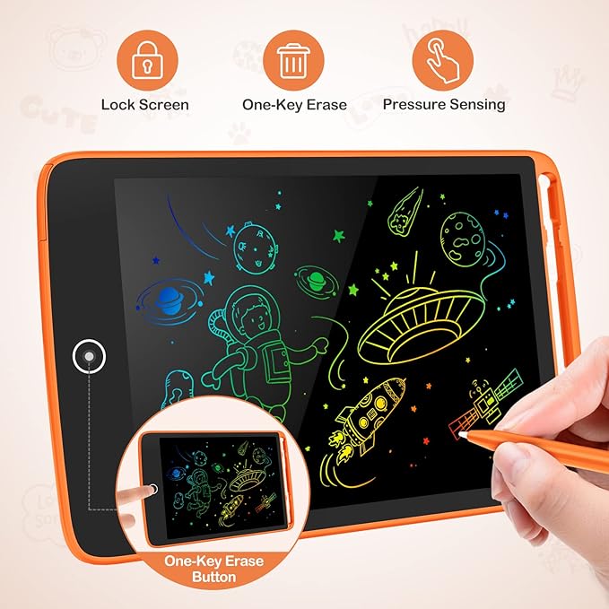 2 Pack LCD Writing Tablet, Colorful Screen Doodle Board 8.5 Inch Drawing Tablet for Kids, Learning Toys Birthday Gifts Travel Activity Games for 3 4 5 6 Year Old Boys and Girls Toddlers(Orange Blue)