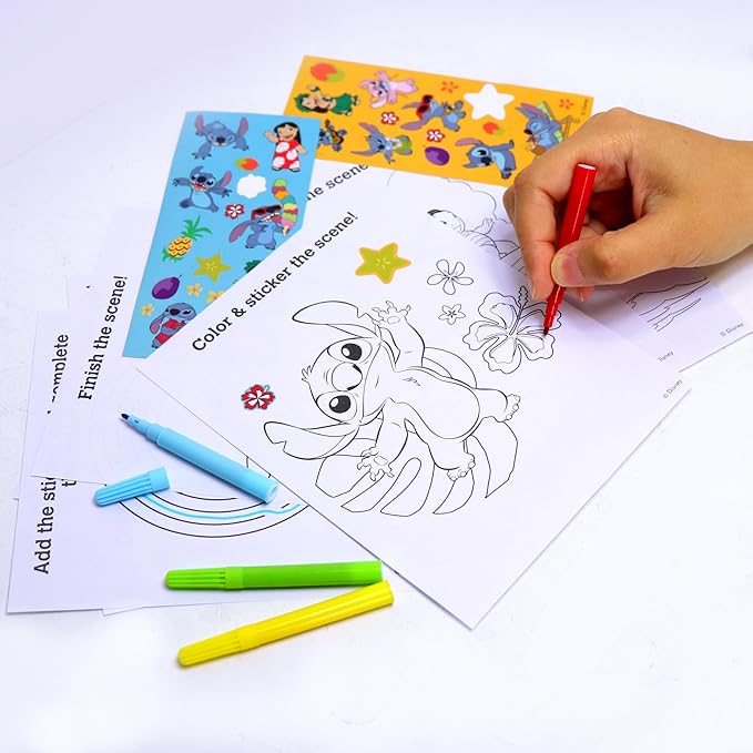 Disney Stitch Stow & Go Activity Kit, 17-Piece Travel Art Set, Preschool, Kids Toys for Ages 3 Up