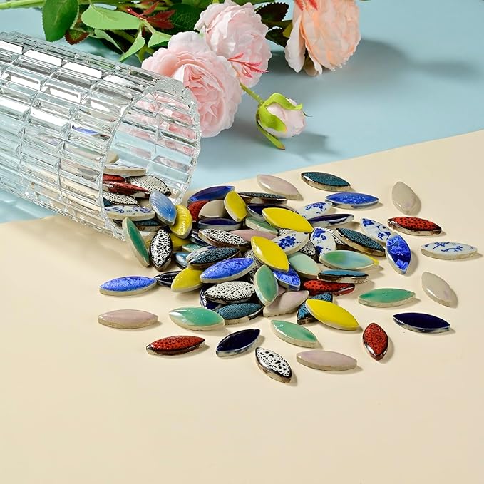 70 Pcs Petal Ceramics Mosaic Tiles for Crafts, Stained Ceramics Mosaic Supplies, Flower Leaves Mosaic Ceramics Pieces Kit for DIY Crafts Plates Picture Frames Home Decorations - Mixed Color