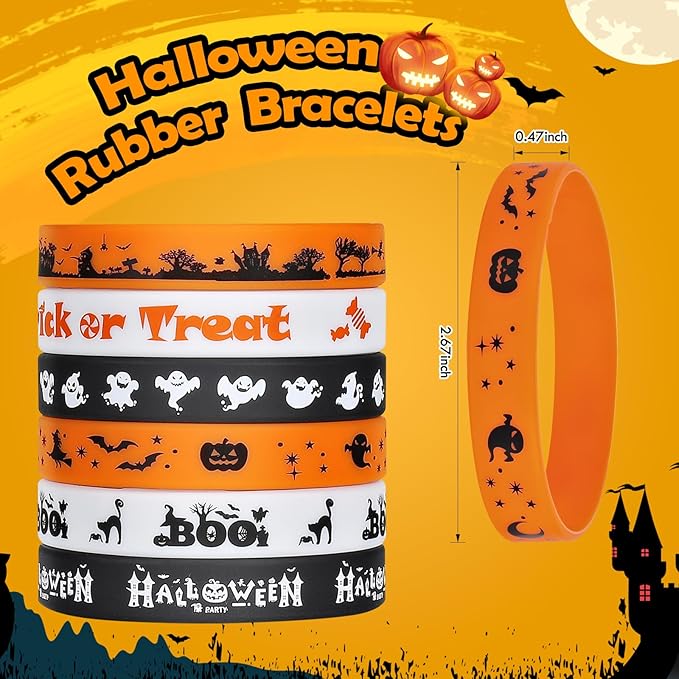 Halloween Rubber Bracelets 30 PCS Bulk Halloween Party Favors Supplies Silicone Wristbands for Halloween Gifts Toys Goodie Bag Fillers Stuff Classroom Prizes for Kids Teens Girls Boys