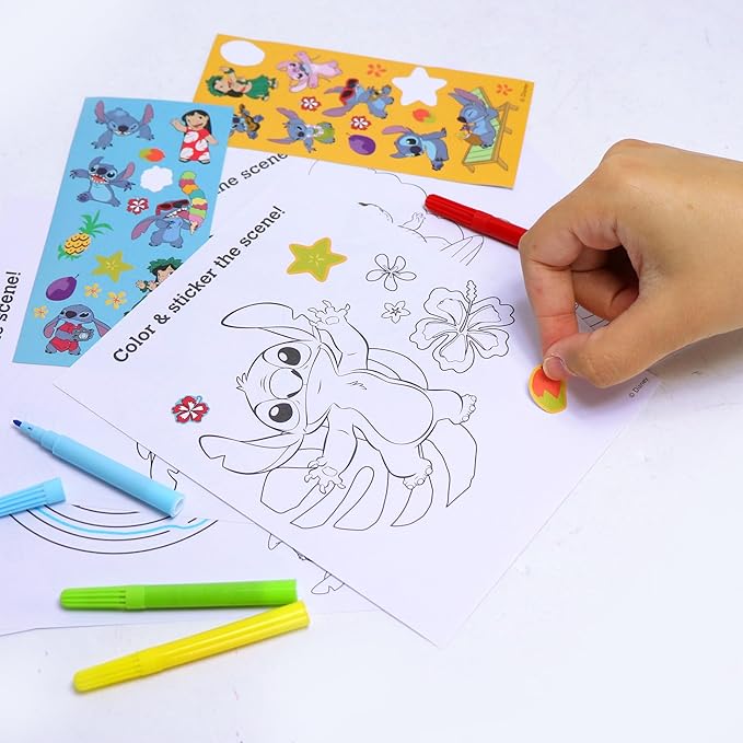 Disney Stitch Stow & Go Activity Kit, 17-Piece Travel Art Set, Preschool, Kids Toys for Ages 3 Up
