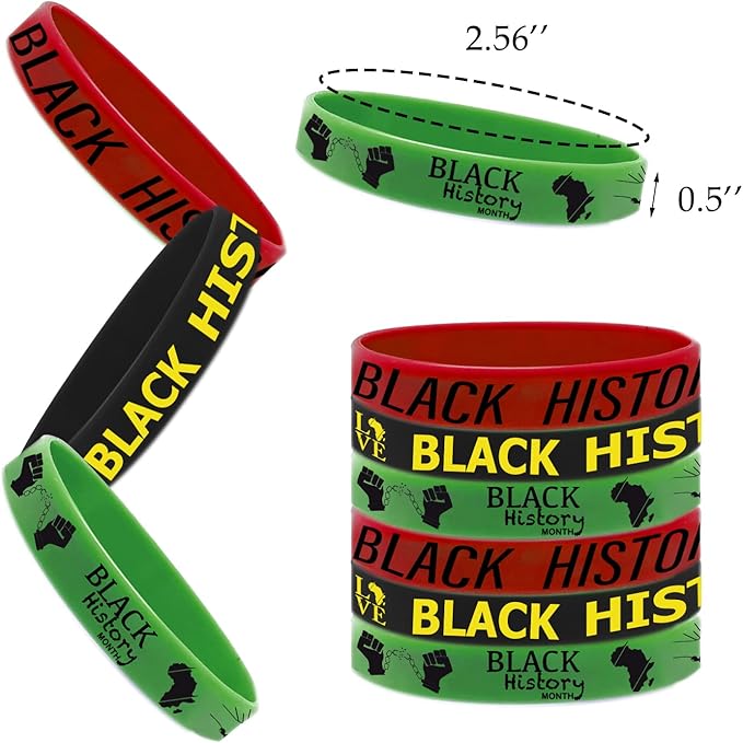 CupaPlay 48 PCS Happy Black History Month Party Favors Rubber Bracelets - Freedom Day Patriotic Party Supplies Goodie Bag Stuffers Fillers Silicone Wristbands