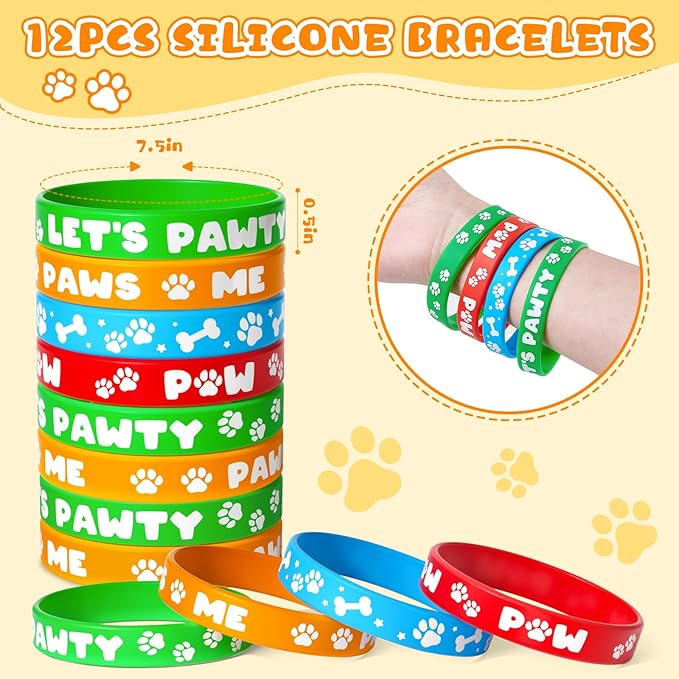Dog Party Favors Birthday Supplies, Puppy Drawstring Bag Keychain Silicone Bracelet Tattoo Sticker, Paw Birthday Party Favor Goodie Bag Stuffers Fillers Classroom Rewards for Kids