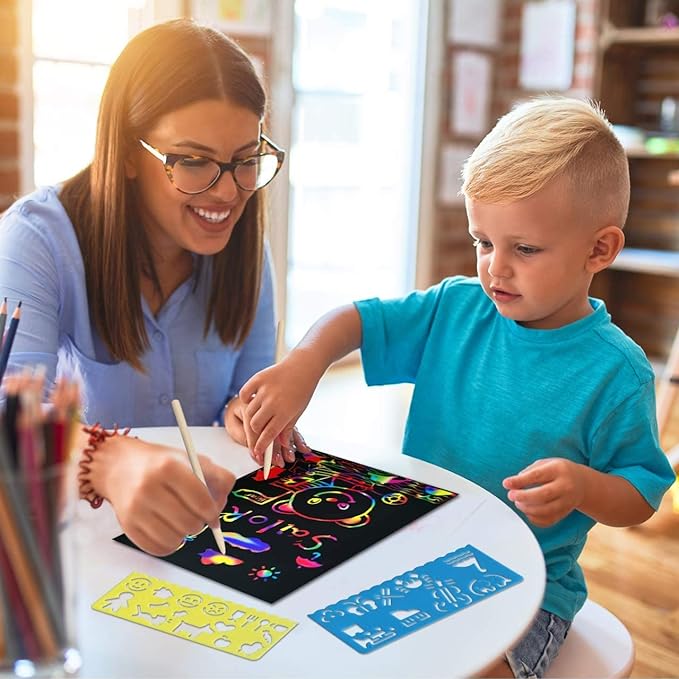 RMJOY Rainbow Scratch Off Paper for Kids: Easter Crafts Gifts for Kids 60pcs Magic Arts Supplies for Age 3-12 Teen Toys Games for Valentines Birthday Christmas Basket Stuffers |Party Favors(Boys)