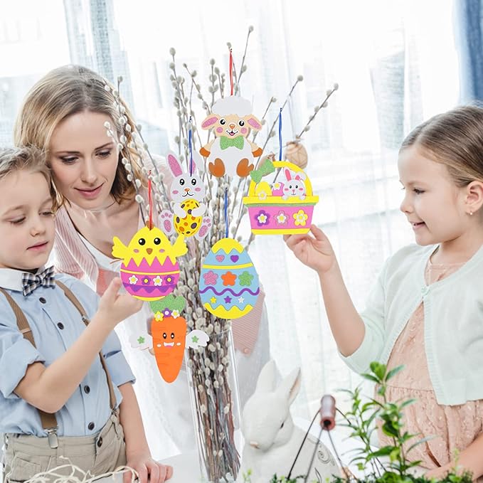 Fennoral 12 Pack Easter Craft Kit for Kids Make You Own Easter Foam Stickers Ornament DIY Easter Arts and Crafts for Easter Party Supplies Easter Decoration