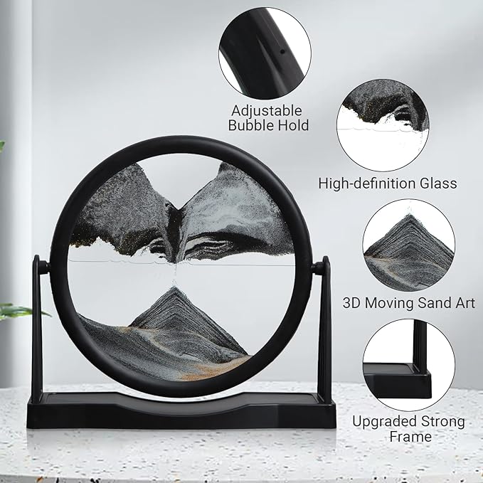 MXYATCJ | Moving Sand Art | Sand Art Liquid Motion | Sand Art Pictures | 3D Deep Sea Sandscape | Glass Sand Art Display | Sand Relaxing Gift for Adult | Home Office Decor | Desktop Toys | (8'' Black)