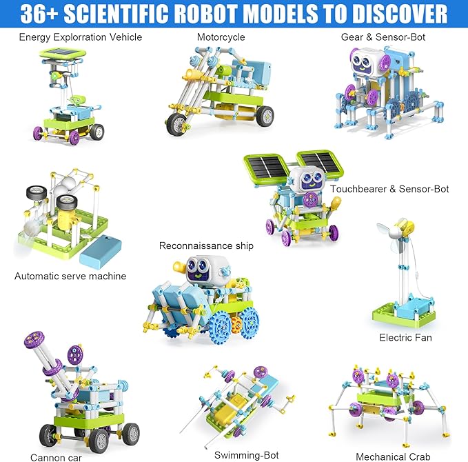 Science Robotics Kit with Solar Panel Sensor Fan Lamp Accessories, Educational STEM Robot Building Toys Projects for Kids, DIY Science Experiments Engineering Kit Gifts for Boys Girls Age 6+