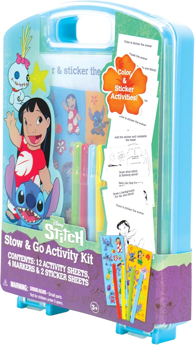 Disney Stitch Stow & Go Activity Kit, 17-Piece Travel Art Set, Preschool, Kids Toys for Ages 3 Up