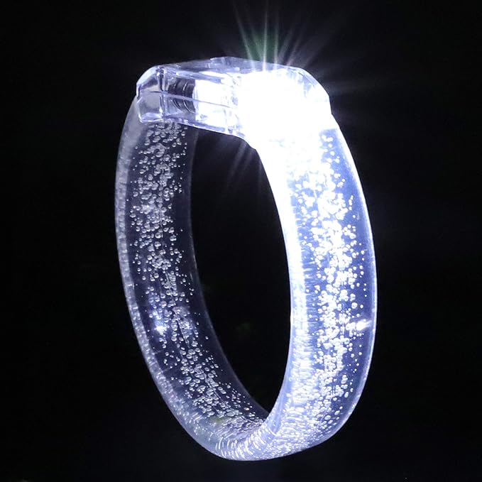 LED Light up Bracelets, White Glow Wristbands Party Favors Toys Supplies for Birthday, Halloween, Carnivals Parties for Kids over 3 Years Old, Clear Case 12 Pack