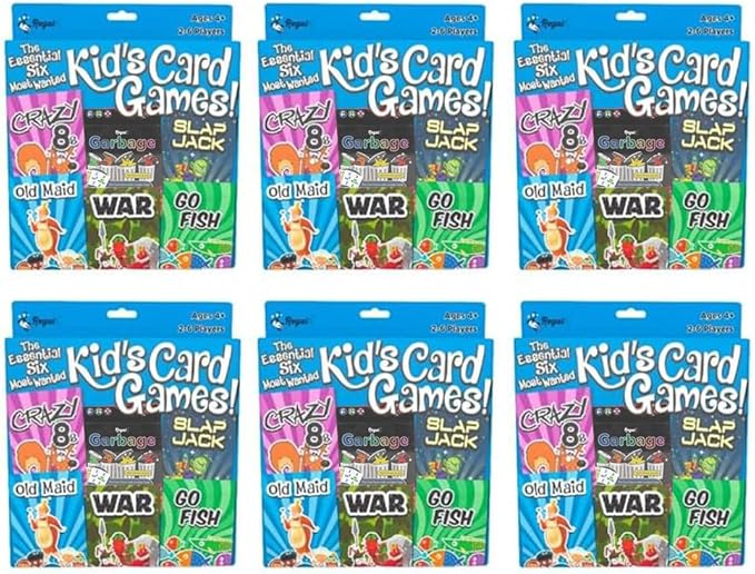 Regal Games Card Games for Kids - Go Fish, Crazy 8's, Old Maid, Slap Jack, Garbage Monsters, War - Simple & Fun Classic Family Table Games - Games May Vary (6 Card Games x 6 Sets)