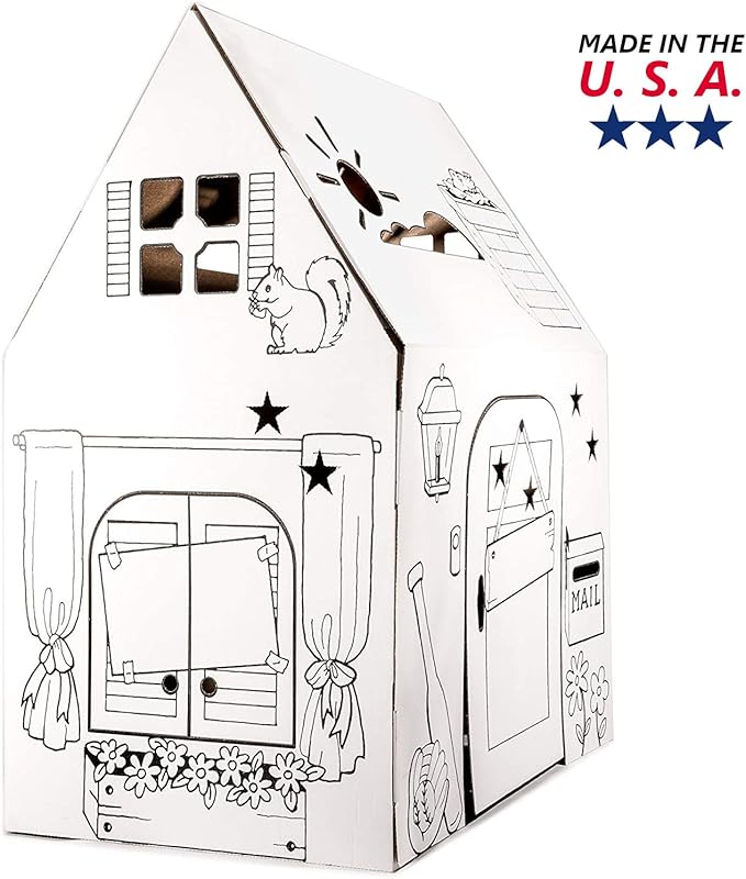 Easy Playhouse Clubhouse - Kids Art and Craft for Indoor and Outdoor Fun, Color, Draw, Doodle on this Blank Canvas – Decorate and Personalize a Cardboard Fort, 34" X 27" X 48" - Made in USA, Age 3+