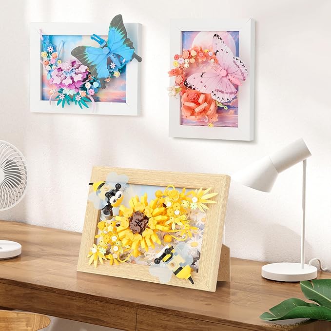 QLT QIAOLETONG Butterfly Insects Flowers Photo Frame Micro Mini Bricks Building Set, Botanical Collection Wall Art Home Office Decor, Ideas Gift Building Toy for Boys Girls Adults(P2278)